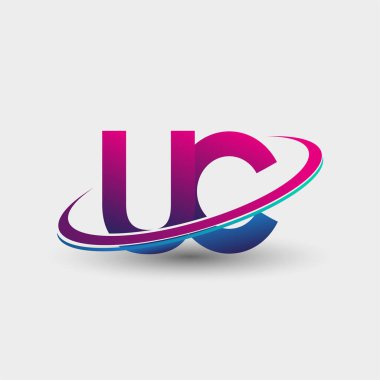 UC 'nin ilk logo şirketi adı mavi ve morumsu renklerde, beyaz arka planda izole edilmiş. iş ve şirket kimliği için vektör logosu.