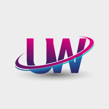 UW ilk logo şirketinin adı mavi ve morumsu renklerde, beyaz arka planda izole edilmiş. iş ve şirket kimliği için vektör logosu.