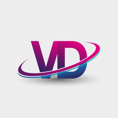 VD 'nin ilk logo şirketi adı mavi ve morumsu renklerde, beyaz arka planda izole edilmiş. iş ve şirket kimliği için vektör logosu.