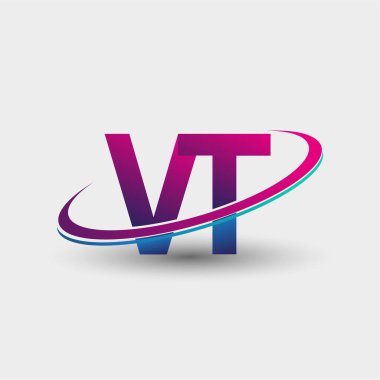 VT 'nin ilk logo şirketi adı mavi ve morumsu renklerde, beyaz arka planda izole edilmiş. iş ve şirket kimliği için vektör logosu.