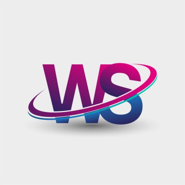 WS 'nin ilk logo şirketi adı mavi ve morumsu renklerde, beyaz arka planda izole edilmiş. iş ve şirket kimliği için vektör logosu.