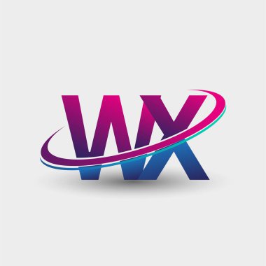 WX 'in ilk logo şirketi adı mavi ve morumsu renklerde, beyaz arka planda izole edilmiş. iş ve şirket kimliği için vektör logosu.