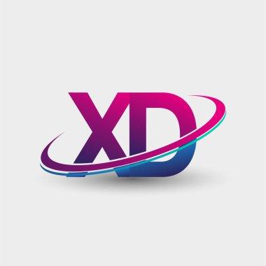 XD 'nin ilk logo şirketi adı mavi ve morumsu renklerde, beyaz arka planda izole edilmiş. iş ve şirket kimliği için vektör logosu.