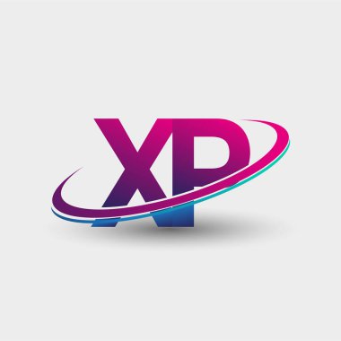 XP 'nin ilk logo şirketi adı mavi ve mor renkli, beyaz arka planda izole edilmiş. iş ve şirket kimliği için vektör logosu.