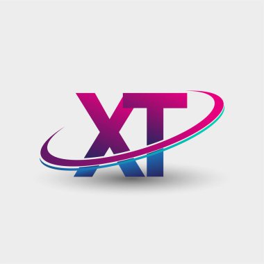 XT 'nin ilk logo şirketi adı mavi ve morumsu renklerde, beyaz arka planda izole edilmiş. iş ve şirket kimliği için vektör logosu.
