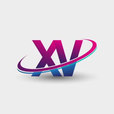 XV 'nin ilk logo şirketi adı mavi ve morumsu renklerde, beyaz arka planda izole edilmiş. iş ve şirket kimliği için vektör logosu.