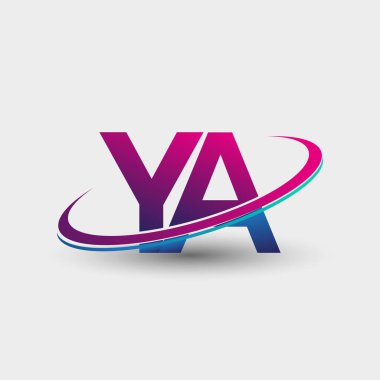 YA 'nın ilk logo şirketi adı mavi ve morumsu renklerde, beyaz arka planda izole edilmiş. iş ve şirket kimliği için vektör logosu.