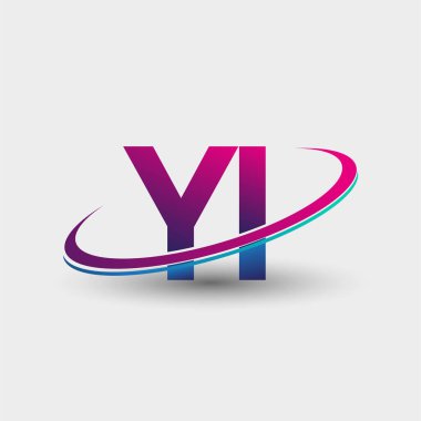 İlk logo şirketinin adı mavi ve morumsu renklerde, beyaz arka planda izole edilmiş. iş ve şirket kimliği için vektör logosu.