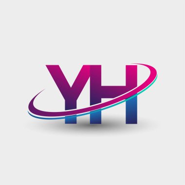 YH 'nin ilk logo şirketi adı mavi ve morumsu renklerde, beyaz arka planda izole edilmiş. iş ve şirket kimliği için vektör logosu.