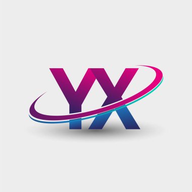 YX 'in ilk logo şirketi adı mavi ve morumsu renklerde, beyaz arka planda izole edilmiş. iş ve şirket kimliği için vektör logosu.