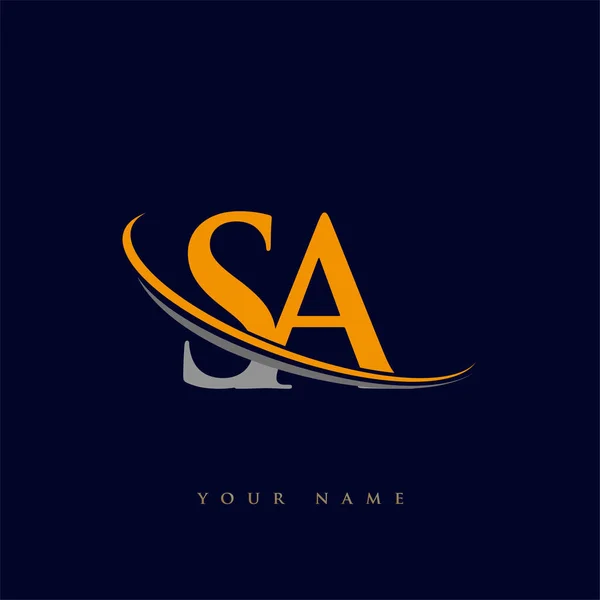 首字母Sa标识公司的名称为黄色和灰色Swoosh设计 在黑暗背景下隔离 — 图库矢量图片