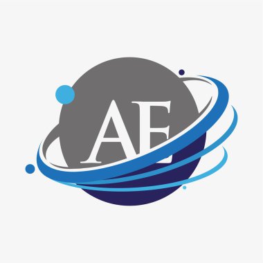 İlk harf AE logotype şirketi adı mavi ve gri renkte. beyaz arkaplanda izole.