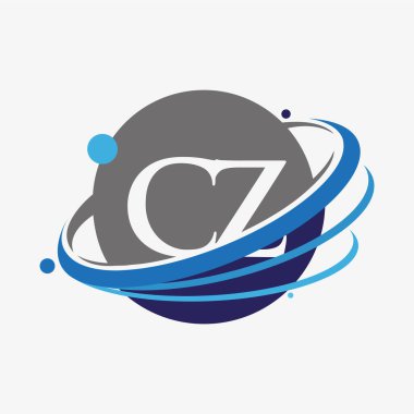 İlk harf CZ logotype şirketinin adı mavi ve gri renkte. beyaz arkaplanda izole.