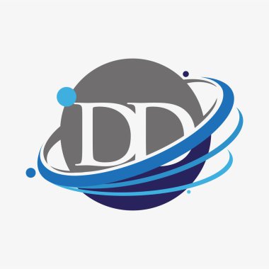 İlk harf DD logotype şirketinin adı mavi ve gri renklendirme ve dünya tasarımı. beyaz arkaplanda izole.