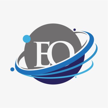 İlk harf EO logotype şirketinin adı mavi ve gri renk akım ve dünya tasarımı. beyaz arkaplanda izole.