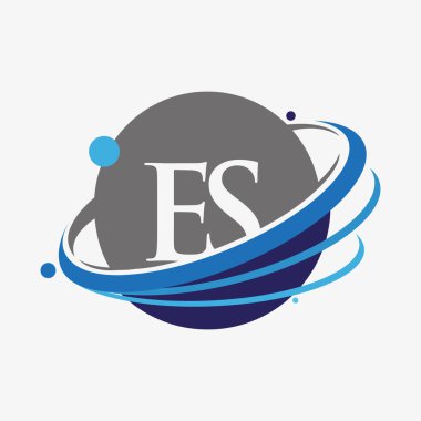 İlk harf ES logotype şirketinin adı mavi ve gri renklendirme ve dünya tasarımı. beyaz arkaplanda izole.