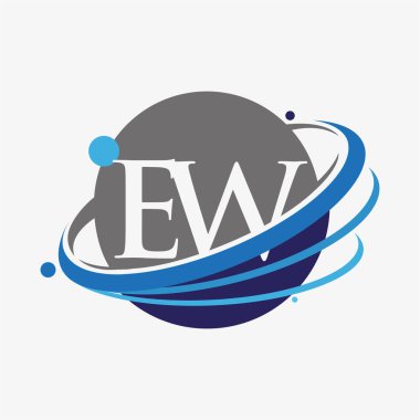 İlk harfi EW logotype şirketinin adı mavi ve gri renkte. beyaz arkaplanda izole.