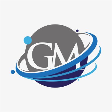 İlk harf GM logotype şirketinin adı mavi ve gri renkte. beyaz arkaplanda izole.