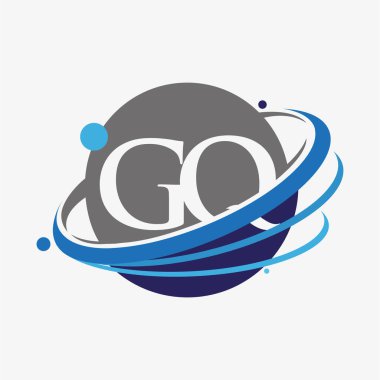 İlk harf GQ logotype şirketinin adı mavi ve gri renkli desenli ve küresel tasarım. beyaz arkaplanda izole.