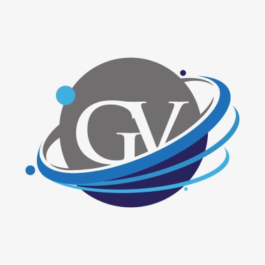 İlk harf GV logotype şirketinin adı mavi ve gri renkte. beyaz arkaplanda izole.