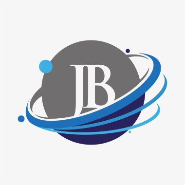 İlk harf JB logotype şirketinin adı mavi ve gri renkli desenli ve küresel tasarım. beyaz arkaplanda izole.