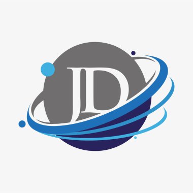 İlk harf JD logotype şirketinin adı mavi ve gri renkli desenli ve küresel tasarım. beyaz arkaplanda izole.