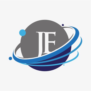 İlk harf JE logotype şirketinin adı mavi ve gri renkte. beyaz arkaplanda izole.