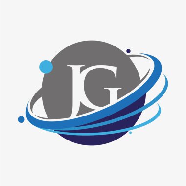 İlk harf JG logotype şirketinin adı mavi ve gri renkte. beyaz arkaplanda izole.