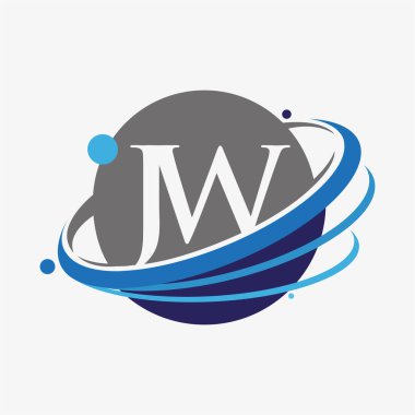 İlk harf JW logotype şirketinin adı mavi ve gri renkte. beyaz arkaplanda izole.