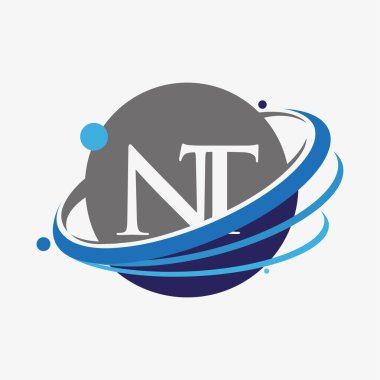 İlk harfi NT logotype şirketi. Renkli mavi ve gri renkte. beyaz arkaplanda izole.
