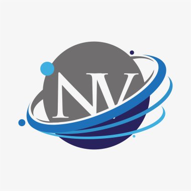 İlk harfi NV logotype şirketinin adı mavi ve gri renkte. beyaz arkaplanda izole.