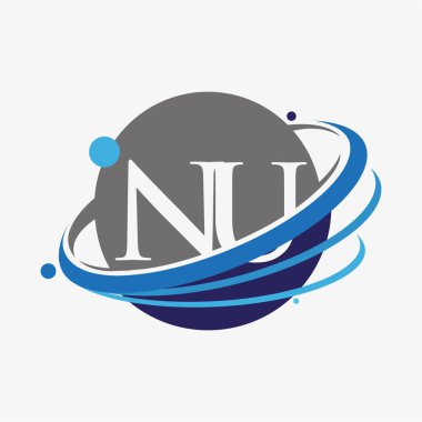 İlk harf NU logotype şirketinin adı mavi ve gri renkte. beyaz arkaplanda izole.