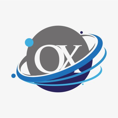 İlk harfi OX logotype şirketinin adı mavi ve gri renkte. beyaz arkaplanda izole.
