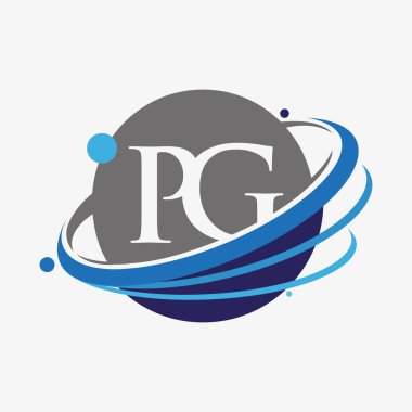 İlk harf PG logotype şirketinin adı mavi ve gri renkte. beyaz arkaplanda izole.