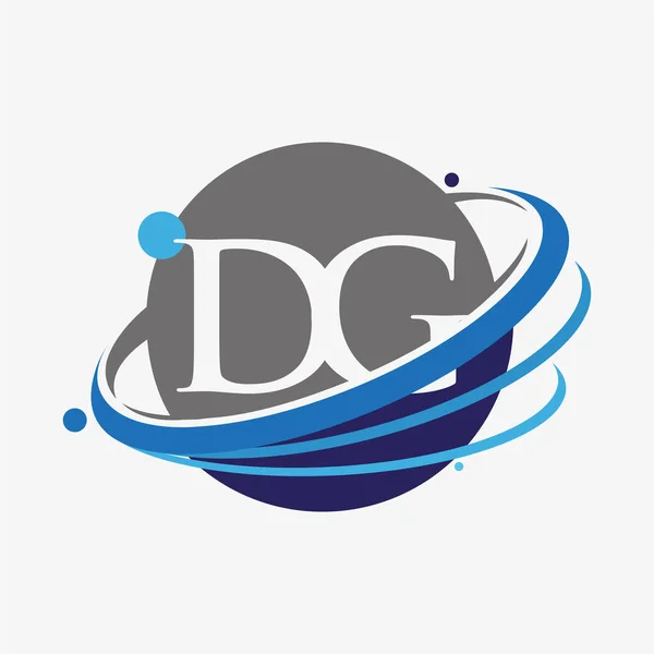 最初的字母Dg标志公司的名称有色蓝色和灰色Swoosh和全球设计 在白色背景下隔离 — 图库矢量图片