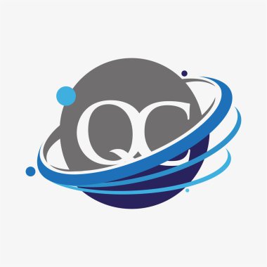 İlk harf QC logotype şirketinin adı mavi ve gri renkte. beyaz arkaplanda izole.
