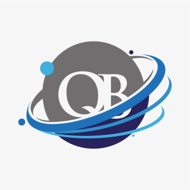 İlk harf olarak QB logotype şirketi adı mavi ve gri renkler ve dünya tasarımı. beyaz arkaplanda izole.