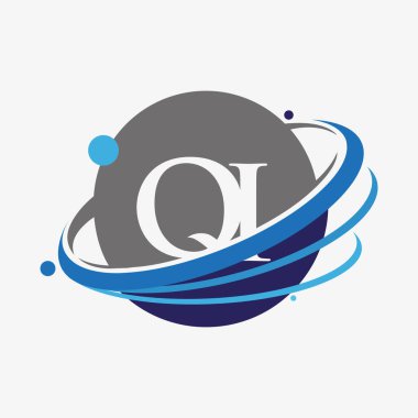 İlk harf QI logotype şirketinin adı mavi ve gri renklendirme ve dünya tasarımı. beyaz arkaplanda izole.