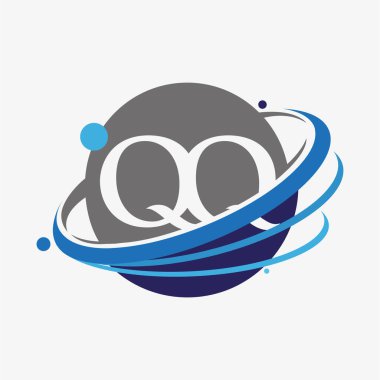 İlk harf QQ logotype şirketinin adı mavi ve gri renkte. beyaz arkaplanda izole.