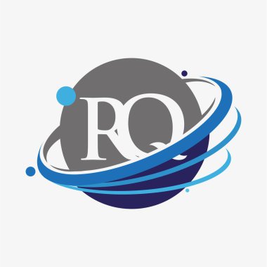 İlk harf RQ logotype şirketinin adı mavi ve gri renkte. beyaz arkaplanda izole.