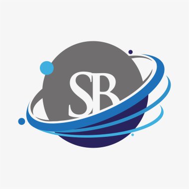 İlk harf SB logotype şirketinin adı mavi ve gri renklendirme ve dünya tasarımı. beyaz arkaplanda izole.