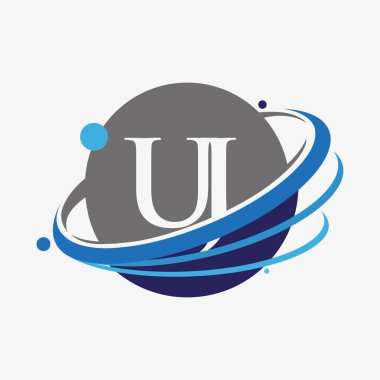 İlk harfi UJ logotype şirketi. Renkli mavi ve gri renkte. beyaz arkaplanda izole.