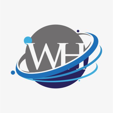 İlk harfi WH logotype şirketinin adı mavi ve gri renkte. beyaz arkaplanda izole.