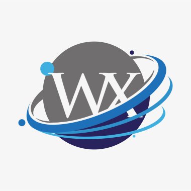 İlk harfi WX logotype şirketinin adı mavi ve gri renkte. beyaz arkaplanda izole.