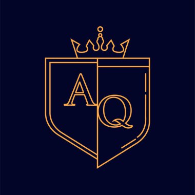 El Kaide ilk logosu, turuncu renkli amblem ve taç, çizgi sanatı ve klasik tasarım, koyu arka planda izole edilmiş..