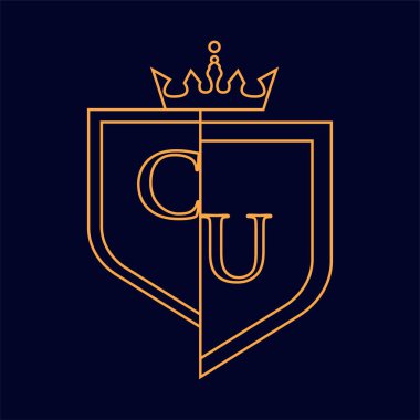 CU ilk logotype, renkli turuncu amblem ve taç, çizgi sanatı ve klasik tasarım, koyu arkaplanda izole edilmiş.