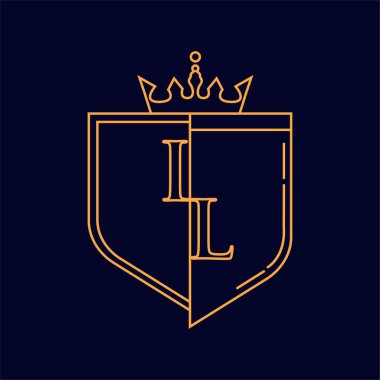 IL ilk logosu, turuncu renkli amblem ve taç, çizgi sanatı ve klasik tasarım, koyu arkaplanda izole edilmiş..