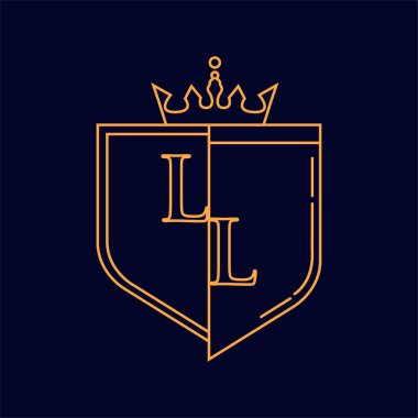 LL ilk logotype, renkli turuncu amblem ve taç, çizgi sanatı ve klasik tasarım, koyu arkaplanda izole edilmiş.