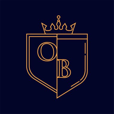 Jinekoloji ilk logosu, turuncu renkli amblem ve taç, çizgi sanatı ve klasik tasarım, koyu arkaplanda izole edilmiş..