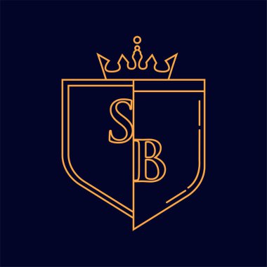 SB ilk logosu, turuncu renkli amblem ve taç, çizgi sanatı ve klasik tasarım, koyu arkaplanda izole edilmiş..